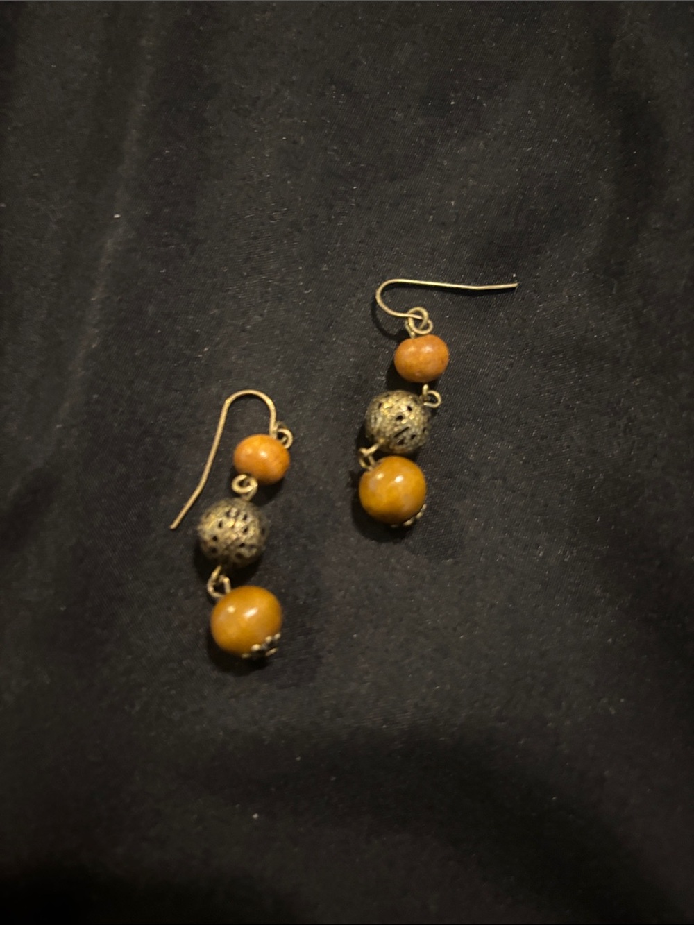 Gold-Tone and Amber Bead Drop Earrings - Women Jewelry